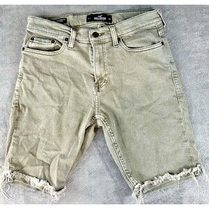 Hollister Mens Size 30 X 9" Frayed Hem Ivy Green Denim Jean Shorts Skinny Epic